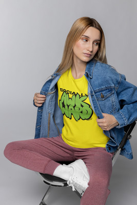 PD CLORI Printed Women Round Neck Yellow T-Shirt