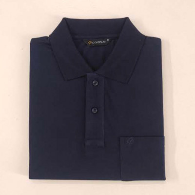 COLORTRAIT Solid Men Polo Neck Navy Blue T-Shirt