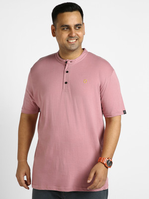 Urbano Plus Solid Men Mandarin Collar Purple T-Shirt