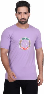 JUST SEEN Printed, Typography Men Round Neck Purple T-Shirt