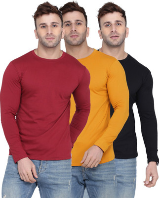 New Trends Collection Solid Men Round Neck Maroon, Black, Yellow T-Shirt