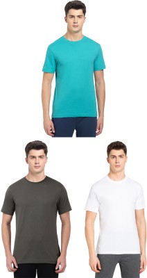 JOCKEY Solid Men Round Neck Light Green, Dark Green, White T-Shirt