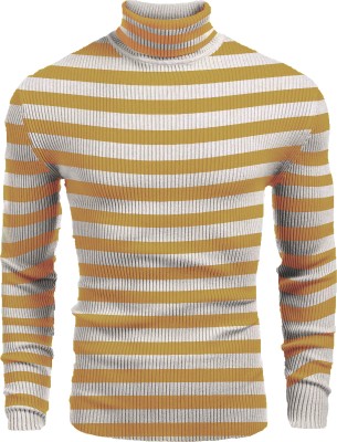 trendbite Striped Men High Neck Blue T-Shirt