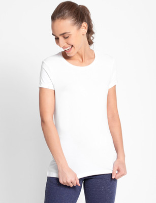 JOCKEY Solid Women Round Neck White T-Shirt
