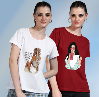 CHOZI Printed Women Round Neck White, Red T-Shirt