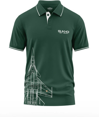 Warriorworld Typography Men Polo Neck Green T-Shirt