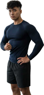 FURRR Solid Men Round Neck Dark Blue T-Shirt