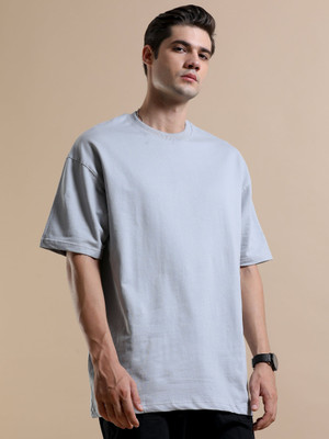 LazyGreg Solid Men Round Neck Grey T-Shirt