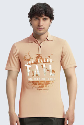 METRONAUT Printed Men Polo Neck Beige T-Shirt