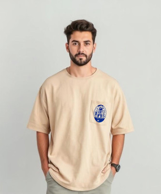 UrGear Graphic Print Men Round Neck Beige T-Shirt