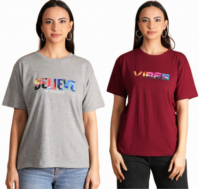 METRONAUT Printed Women Round Neck Multicolor T-Shirt