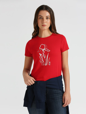 Pepe Jeans Graphic Print Women Round Neck Red T-Shirt
