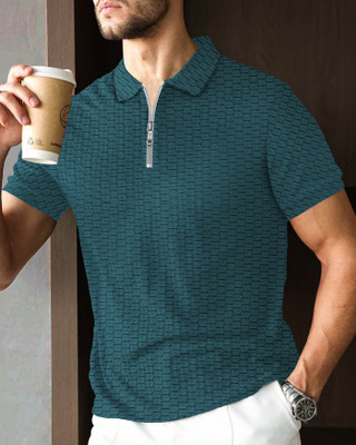 AUSK Self Design Men Polo Neck Green T-Shirt