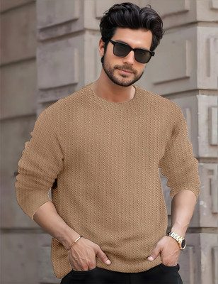 Force Solid Men Round Neck Beige T-Shirt