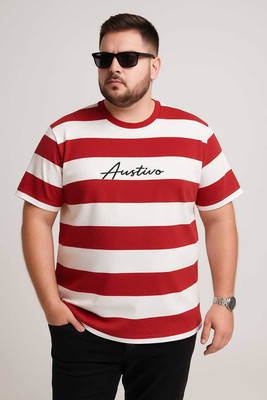 Austivo Striped Men Round Neck Red T-Shirt