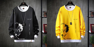 Conway Printed Men Round Neck Black, Yellow T-Shirt