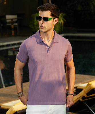 CAMPUS SUTRA Solid Men Polo Neck Purple T-Shirt