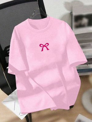 TRENDY TEES Printed Women Round Neck Pink T-Shirt