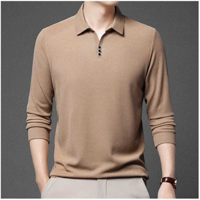 SHUBHAM CREATION Self Design Men Polo Neck Beige T-Shirt
