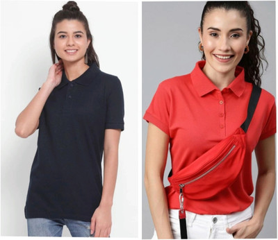 globalitalianlook Solid Women Polo Neck Multicolor T-Shirt