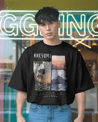 Mammoth Street Wear Printed Men Round Neck Black T-Shirt