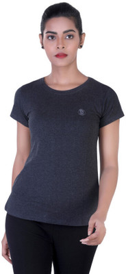 Laasa Sports Solid Women Round Neck Grey T-Shirt