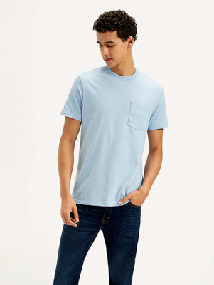 LEVI'S Solid Men Round Neck Light Blue T-Shirt