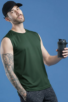 Jangoboy Solid Men Round Neck Dark Green T-Shirt