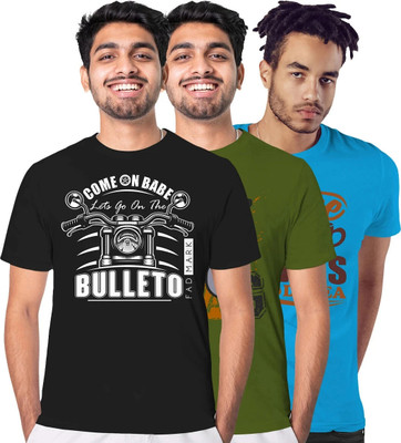 FADMARK Printed Men Round Neck Black, Green, Blue T-Shirt