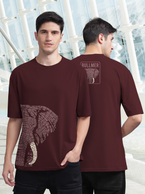 Bullmer Printed Men Round Neck Maroon T-Shirt