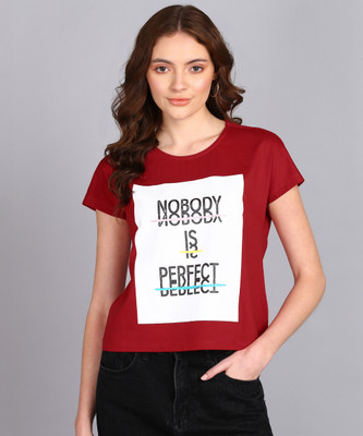 METRONAUT Printed Women Round Neck Red T-Shirt