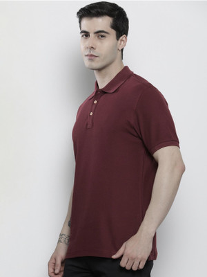 SLOWLORIS Solid Men Polo Neck Maroon T-Shirt