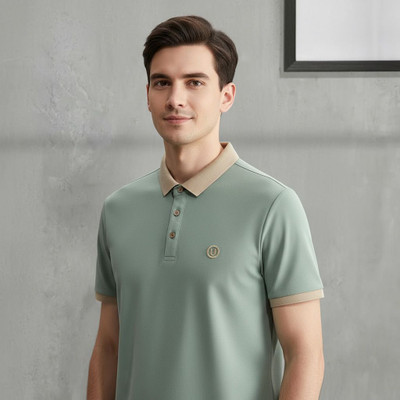 Wisetie Embroidered Men Polo Neck Green T-Shirt
