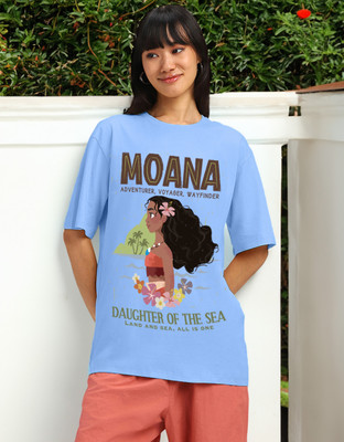JUNEBERRY Printed, Typography Women Round Neck Light Blue T-Shirt