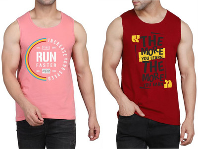 WOOSTRO Graphic Print Men Scoop Neck Pink, Maroon T-Shirt