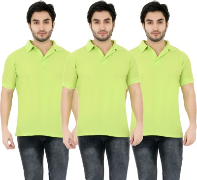 YUALIN CREATION Solid Men Polo Neck Light Green T-Shirt