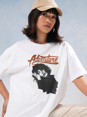 Tokyo Talkies Printed Women Round Neck White T-Shirt