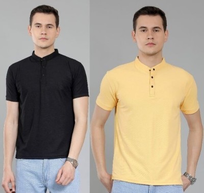 METRONAUT Solid Men Polo Neck Black, Yellow T-Shirt