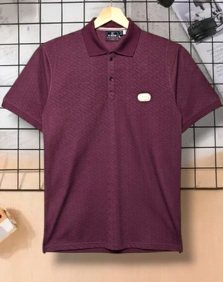 Messy Boy Solid Men Polo Neck Maroon T-Shirt