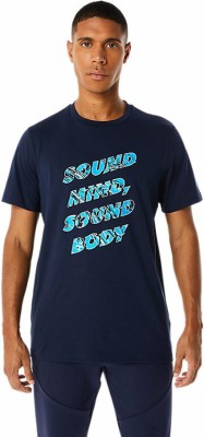 Asics Typography Men Round Neck Dark Blue T-Shirt