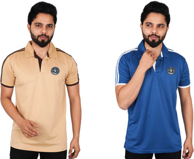 La Milano Printed Men Polo Neck Blue T-Shirt