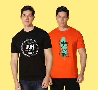 WOOSTRO Printed Men Round Neck Multicolor T-Shirt
