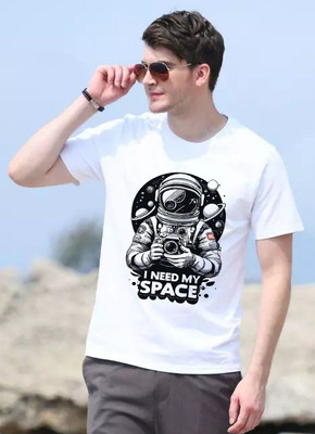 Aditi Fashion Printed, Typography Men Round Neck White T-Shirt