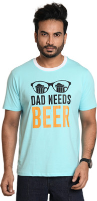 Mode Printed Men Round Neck Light Blue T-Shirt