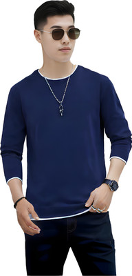 TUKAT Solid Men Round Neck Blue T-Shirt