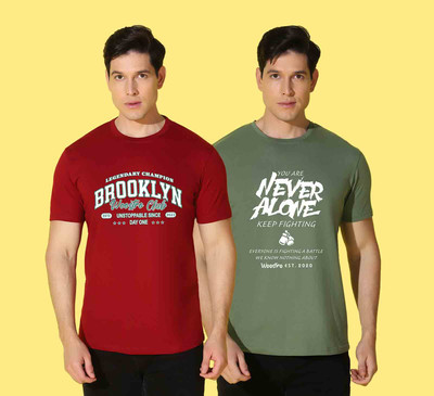WOOSTRO Typography Men Round Neck Maroon, Light Green T-Shirt
