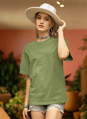 Hazuku Solid Women Round Neck Light Green T-Shirt