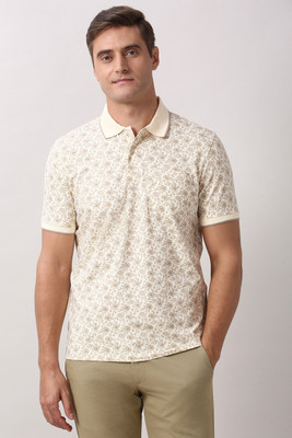 PETER ENGLAND Printed Men Polo Neck White T-Shirt