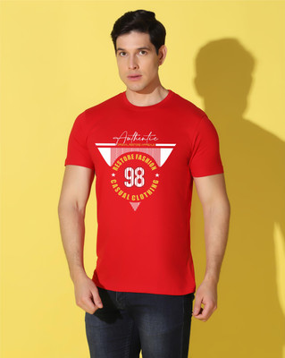 WOOSTRO Printed Men Round Neck Red T-Shirt