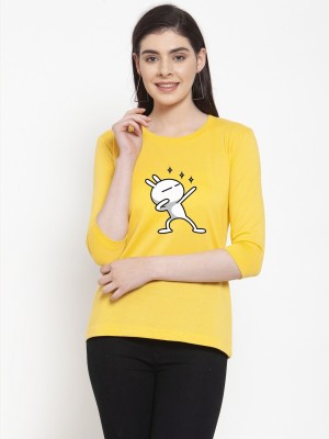 FRISKERS Graphic Print Women Round Neck Yellow T-Shirt